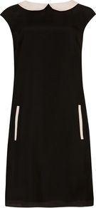 Ted Baker Judeo Colour Block Dress - style: tea dress; length: mid thigh; sleeve style: capped; hip detail: front pockets at hip; back detail: contrast pattern/fabric at back; secondary colour: white; predominant colour: black; occasions: casual, evening, occasion, holiday; fit: soft a-line; fibres: polyester/polyamide - 100%; neckline: no opening/shirt collar/peter pan; bust detail: contrast pattern/fabric/detail at bust; sleeve length: short sleeve; texture group: crepes; pattern type: fabric; pattern size: standard; pattern: colourblock