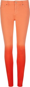 Ted Baker Ossley Ombre Skinny Jeans - style: skinny leg; pocket detail: traditional 5 pocket; waist: mid/regular rise; secondary colour: bright orange; predominant colour: coral; occasions: casual; length: ankle length; fibres: cotton - mix; texture group: denim; pattern type: fabric; pattern size: standard; pattern: colourblock