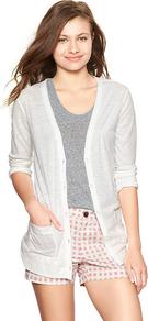 Shoreline Slub Cardigan - neckline: low v-neck; pattern: plain; length: below the bottom; bust detail: buttons at bust (in middle at breastbone)/zip detail at bust; predominant colour: white; occasions: casual; style: standard; fibres: cotton - mix; fit: standard fit; sleeve length: long sleeve; sleeve style: standard; texture group: knits/crochet; pattern type: knitted - other