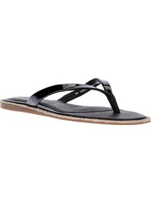 'Allaria' Flip Flop - predominant colour: black; occasions: casual, holiday; material: leather; heel height: flat; heel: standard; toe: toe thongs; style: flip flops / toe post; finish: patent; pattern: plain