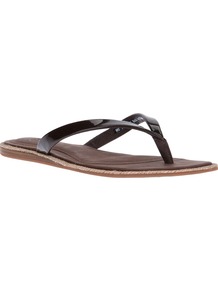 'Allaria' Flip Flop - predominant colour: black; occasions: casual, holiday; material: leather; heel height: flat; heel: standard; toe: toe thongs; style: flip flops / toe post; finish: plain; pattern: plain