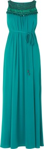 Embellished Maxi Dress, Lagoon - neckline: slash/boat neckline; fit: loose; pattern: plain; sleeve style: sleeveless; style: maxi dress; shoulder detail: contrast pattern/fabric at shoulder; waist detail: belted waist/tie at waist/drawstring; predominant colour: teal; occasions: evening, holiday; length: floor length; fibres: polyester/polyamide - stretch; sleeve length: sleeveless; texture group: sheer fabrics/chiffon/organza etc.; pattern type: fabric; embellishment: jewels