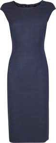 Wool Stretch Work Dress, Blue - style: shift; length: below the knee; neckline: round neck; sleeve style: capped; fit: tailored/fitted; pattern: plain; predominant colour: navy; occasions: evening, work; fibres: viscose/rayon - stretch; sleeve length: sleeveless; trends: glamorous day shifts; pattern type: fabric; texture group: woven light midweight