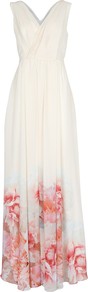 Floral Print Maxi Dress, Medium Pink - neckline: low v-neck; fit: empire; sleeve style: sleeveless; style: maxi dress; predominant colour: ivory; secondary colour: pink; occasions: evening, occasion, holiday; length: floor length; fibres: polyester/polyamide - 100%; hip detail: soft pleats at hip/draping at hip/flared at hip; sleeve length: sleeveless; texture group: sheer fabrics/chiffon/organza etc.; trends: volume; pattern type: fabric; pattern size: big & busy; pattern: florals