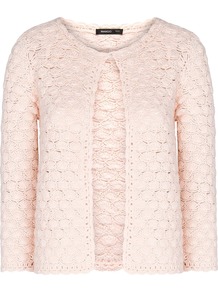 Crochet Cardigan - neckline: round neck; pattern: plain; predominant colour: blush; occasions: casual; length: standard; style: standard; fibres: cotton - 100%; fit: standard fit; sleeve length: long sleeve; sleeve style: standard; texture group: knits/crochet; pattern type: knitted - big stitch