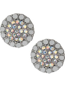 Vintage Rhinestone Studs - predominant colour: ivory; secondary colour: silver; occasions: evening, work, occasion, holiday; style: stud; length: short; size: standard; material: chain/metal; fastening: pierced; finish: metallic; embellishment: crystals