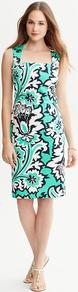 Milly Collection Eden Rock Printed Dress - style: shift; neckline: high square neck; fit: tailored/fitted; sleeve style: sleeveless; secondary colour: white; predominant colour: mint green; occasions: casual, occasion, holiday; length: on the knee; fibres: cotton - stretch; sleeve length: sleeveless; texture group: cotton feel fabrics; trends: glamorous day shifts; pattern type: fabric; pattern size: big & busy; pattern: patterned/print
