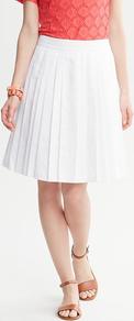 Pleated Linen/Cotton Skirt - pattern: plain; fit: loose/voluminous; style: pleated; waist: mid/regular rise; predominant colour: white; occasions: casual, evening, work, occasion, holiday; length: just above the knee; fibres: linen - mix; hip detail: structured pleats at hip; waist detail: narrow waistband; texture group: linen; pattern type: fabric