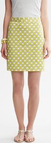 Milly Collection Green Printed Skirt - style: straight; waist detail: wide waistband/cummerbund; pattern: polka dot; hip detail: fitted at hip; waist: mid/regular rise; secondary colour: white; predominant colour: lime; occasions: casual, evening, work, holiday; length: just above the knee; fibres: cotton - stretch; trends: statement prints; fit: straight cut; pattern type: fabric; pattern size: big & busy; texture group: jersey - stretchy/drapey
