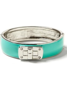 Milly Collection Enamel Lock Bangle - predominant colour: mint green; secondary colour: silver; occasions: casual, evening, work, holiday; style: bangle; size: standard; material: chain/metal; finish: metallic; embellishment: chain/metal