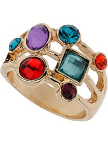Mixed Stone Ring - predominant colour: gold; occasions: evening, occasion, holiday; style: cocktail; size: large/oversized; material: chain/metal; finish: metallic; embellishment: jewels