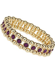 Stone Stretch Bracelet - secondary colour: purple; predominant colour: gold; occasions: casual, evening, work, occasion, holiday; style: bangle; size: small; material: chain/metal; finish: metallic; embellishment: jewels