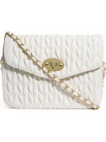 Across Body Bag With Ruched Quilt - predominant colour: white; occasions: evening; style: shoulder; length: across body/long; size: small; material: faux leather; embellishment: pleated; pattern: plain; finish: plain