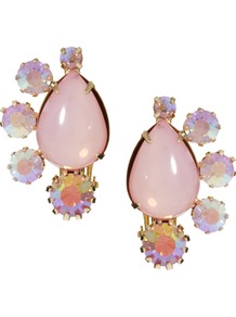 Cluster Clip On Earrings - predominant colour: blush; occasions: casual, evening, occasion; style: drop; length: short; size: standard; material: chain/metal; fastening: clip on; finish: plain; embellishment: jewels