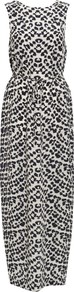 Lillian V Back Maxi Dress - neckline: round neck; fit: fitted at waist; sleeve style: sleeveless; style: maxi dress; secondary colour: white; predominant colour: black; occasions: casual, evening, work, holiday; length: floor length; fibres: polyester/polyamide - 100%; sleeve length: sleeveless; texture group: silky - light; pattern type: fabric; pattern size: standard; pattern: animal print