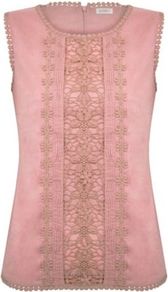 Lace Panel Shell Top - pattern: plain; sleeve style: sleeveless; bust detail: added detail/embellishment at bust; occasions: casual, work, holiday; length: standard; style: top; fibres: cotton - 100%; fit: straight cut; neckline: crew; sleeve length: sleeveless; texture group: cotton feel fabrics; pattern type: fabric; predominant colour: dusky pink; embellishment: lace