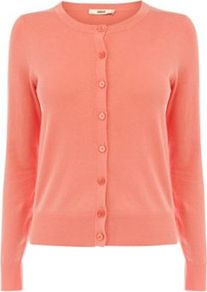 The Crew Cardi - neckline: round neck; pattern: plain; predominant colour: coral; occasions: casual, work; length: standard; style: standard; fibres: cotton - 100%; fit: slim fit; sleeve length: long sleeve; sleeve style: standard; texture group: knits/crochet; pattern type: knitted - fine stitch