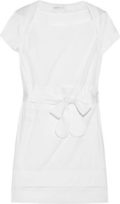 Cotton And Silk Blend Dress - style: shift; length: mid thigh; neckline: round neck; fit: tailored/fitted; pattern: plain; waist detail: belted waist/tie at waist/drawstring; predominant colour: white; occasions: casual, evening, work, occasion; fibres: silk - mix; sleeve length: short sleeve; sleeve style: standard; texture group: silky - light; pattern type: fabric