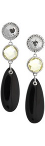 Mini Luna Sterling Silver, Quartz And Onyx Earrings - secondary colour: silver; predominant colour: black; occasions: evening, occasion; style: drop; length: long; size: standard; material: chain/metal; fastening: pierced; finish: plain; embellishment: crystals