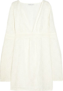 Bali Broderie Anglaise Cotton Blend Dress - length: mini; neckline: low v-neck; sleeve style: angel/waterfall; fit: empire; pattern: plain; style: kaftan; predominant colour: ivory; occasions: casual, holiday; fibres: cotton - mix; sleeve length: long sleeve; pattern type: fabric; texture group: broiderie anglais