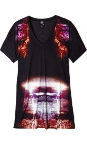 Lightening V Neck T Shirt - neckline: v-neck; length: below the bottom; style: t-shirt; back detail: contrast pattern/fabric at back; predominant colour: black; occasions: casual; fibres: viscose/rayon - 100%; fit: loose; sleeve length: short sleeve; sleeve style: standard; trends: statement prints; pattern type: fabric; pattern size: big & busy; pattern: patterned/print; texture group: jersey - stretchy/drapey