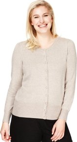 Plus Bobble Button Plain Cardigan - neckline: round neck; pattern: plain; predominant colour: stone; occasions: casual, work; length: standard; style: standard; fit: standard fit; sleeve length: long sleeve; sleeve style: standard; texture group: knits/crochet; pattern type: knitted - fine stitch; fibres: viscose/rayon - mix