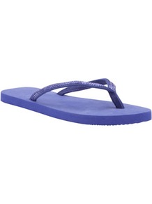 Sequin Flip Flops - predominant colour: royal blue; material: plastic/rubber; heel height: flat; heel: standard; toe: open toe/peeptoe; style: flip flops / toe post; occasions: holiday; finish: plain; pattern: plain