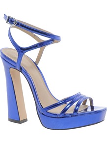 Hypnotise Heeled Sandals - predominant colour: diva blue; occasions: evening, occasion, holiday; material: faux leather; ankle detail: ankle strap; heel: platform; toe: open toe/peeptoe; style: strappy; trends: metallics; finish: metallic; pattern: plain; heel height: very high