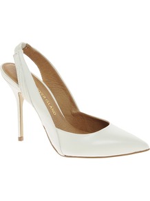 White Pointed Sling Back Court Shoes - predominant colour: white; occasions: evening, work, occasion, holiday; material: leather; heel height: high; heel: stiletto; toe: pointed toe; style: slingbacks; finish: plain; pattern: plain