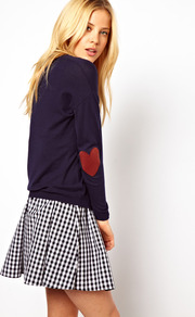 Heart Elbow Patch Jumper - style: standard; secondary colour: true red; predominant colour: navy; occasions: casual; length: standard; fibres: cotton - 100%; fit: standard fit; neckline: crew; sleeve length: long sleeve; sleeve style: standard; texture group: knits/crochet; pattern type: knitted - fine stitch; pattern size: light/subtle; pattern: patterned/print