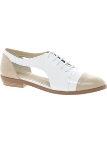 Market Flat Shoes - predominant colour: white; secondary colour: nude; occasions: casual, evening, work; material: faux leather; heel height: flat; toe: round toe; style: brogues; finish: plain; pattern: colourblock; embellishment: toe cap