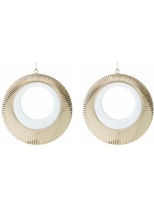 White And Gold Enamel Ridge Hoop Earrings - secondary colour: white; predominant colour: gold; occasions: casual, evening, work, holiday; style: hoop; length: long; size: large/oversized; material: chain/metal; fastening: pierced; trends: metallics; finish: metallic; embellishment: chain/metal