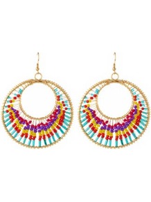 Multicoloured Bead Disk Earrings - secondary colour: gold; occasions: casual, evening, occasion, holiday; predominant colour: multicoloured; style: hoop; length: long; size: large/oversized; material: chain/metal; fastening: pierced; finish: plain; embellishment: beading