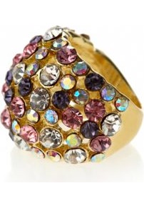 Gold Multicoloured Diamante Stud Dome Ring - secondary colour: magenta; predominant colour: gold; occasions: evening, work, occasion, holiday; style: cocktail; size: large/oversized; material: chain/metal; trends: metallics; finish: plain; embellishment: jewels