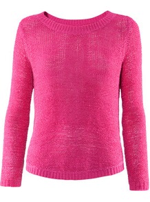 Jumper - pattern: plain; style: standard; occasions: casual; length: standard; fibres: acrylic - mix; fit: standard fit; neckline: crew; hip detail: dip hem; sleeve length: long sleeve; sleeve style: standard; texture group: knits/crochet; trends: fluorescent; pattern type: knitted - fine stitch; predominant colour: dusky pink