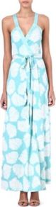 Samson Maxi Dress - neckline: low v-neck; fit: fitted at waist; sleeve style: sleeveless; style: maxi dress; waist detail: belted waist/tie at waist/drawstring; secondary colour: white; predominant colour: pale blue; occasions: casual, evening, holiday; length: floor length; fibres: silk - 100%; sleeve length: sleeveless; texture group: silky - light; pattern type: fabric; pattern size: big & busy; pattern: patterned/print