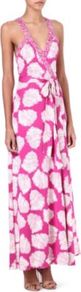 Samson Maxi Dress - neckline: low v-neck; fit: fitted at waist; sleeve style: sleeveless; style: maxi dress; waist detail: belted waist/tie at waist/drawstring; secondary colour: white; predominant colour: hot pink; occasions: casual, evening, holiday; length: floor length; fibres: silk - 100%; sleeve length: sleeveless; texture group: silky - light; pattern type: fabric; pattern size: big & busy; pattern: patterned/print