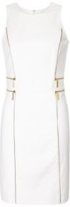 White Stretch Cotton Sheath Dress With Zips Michael Micha - style: shift; fit: tailored/fitted; pattern: plain; sleeve style: sleeveless; predominant colour: white; occasions: evening, work, occasion; length: just above the knee; fibres: cotton - stretch; neckline: crew; sleeve length: sleeveless; pattern type: fabric; texture group: other - stretchy