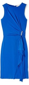 Urban Blue Sleeveless Cascade Side Dress Michael Michael - style: shift; length: mid thigh; fit: tailored/fitted; pattern: plain; sleeve style: sleeveless; bust detail: ruching/gathering/draping/layers/pintuck pleats at bust; predominant colour: royal blue; occasions: evening, occasion; fibres: polyester/polyamide - stretch; neckline: crew; sleeve length: sleeveless; texture group: lycra/elastane mixes; hip detail: ruffles/tiers/tie detail at hip; pattern type: fabric
