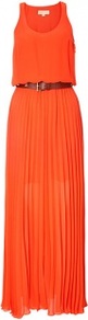 Mandarin Chiffon Tank Maxi Dress - sleeve style: standard vest straps/shoulder straps; fit: fitted at waist; pattern: plain; style: maxi dress; length: ankle length; waist detail: belted waist/tie at waist/drawstring; predominant colour: bright orange; occasions: casual, holiday; neckline: scoop; fibres: polyester/polyamide - 100%; hip detail: structured pleats at hip; sleeve length: sleeveless; texture group: sheer fabrics/chiffon/organza etc.; trends: fluorescent; pattern type: fabric