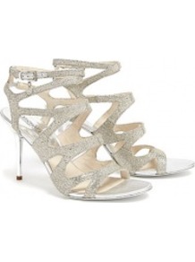 Silver Yvonne Ankle Strap Sandals - predominant colour: silver; occasions: evening, occasion, holiday; material: leather; heel height: high; embellishment: glitter; ankle detail: ankle strap; heel: stiletto; toe: open toe/peeptoe; style: strappy; trends: metallics; finish: metallic; pattern: plain