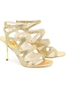 Gold Yvonne Ankle Strap Sandals - predominant colour: gold; occasions: evening, occasion, holiday; material: leather; heel height: high; embellishment: glitter; ankle detail: ankle strap; heel: stiletto; toe: open toe/peeptoe; style: strappy; trends: metallics; finish: metallic; pattern: plain