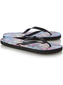 Graduate Fashion Week Feather Print Flip Flops Multi - predominant colour: black; occasions: casual, holiday; material: plastic/rubber; heel height: flat; heel: standard; toe: toe thongs; style: flip flops / toe post; finish: plain; pattern: patterned/print