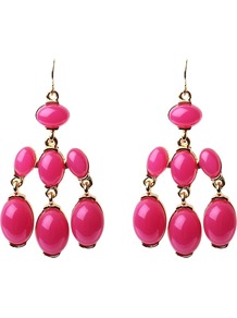 Three Row Drop Earrings, Fuchsia - predominant colour: hot pink; style: drop; size: large/oversized; material: plastic/rubber; fastening: pierced; occasions: holiday; finish: plain; embellishment: beading