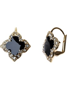 Diamante Bordered Enamel Cross Earrings, Black/Gold - secondary colour: bronze; predominant colour: black; occasions: evening, work, occasion; style: drop; length: short; size: standard; material: chain/metal; fastening: pierced; finish: patent; embellishment: crystals