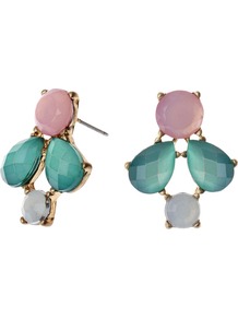 Crystal Assortment Stud Earrings, Multi - secondary colour: pink; predominant colour: teal; occasions: casual, evening, work, occasion; style: stud; length: short; size: small; material: chain/metal; fastening: pierced; finish: plain; embellishment: jewels