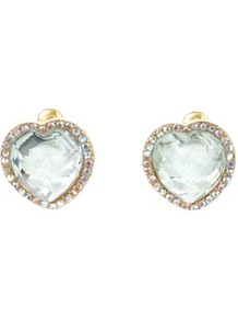 Green Crystal Diamante Heart Stud Earrings - predominant colour: gold; occasions: evening; style: stud; size: standard; material: chain/metal; fastening: pierced; embellishment: crystals