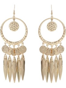 Gold Coin Drop Earrings - predominant colour: gold; style: drop; length: long; size: large/oversized; material: chain/metal; fastening: pierced; occasions: holiday; finish: metallic