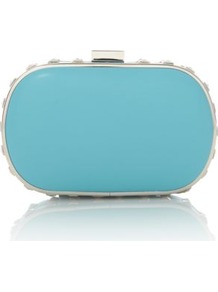 Turquoise Stud Trim Box Clutch - predominant colour: turquoise; secondary colour: silver; occasions: evening, occasion, holiday; type of pattern: standard; style: clutch; length: hand carry; size: small; material: faux leather; embellishment: studs; pattern: plain; finish: plain