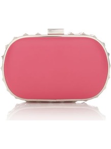 Fuchsia Stud Trim Box Clutch - secondary colour: silver; occasions: evening, occasion, holiday; type of pattern: standard; style: clutch; length: hand carry; size: small; material: faux leather; embellishment: studs; pattern: plain; finish: plain; predominant colour: dusky pink